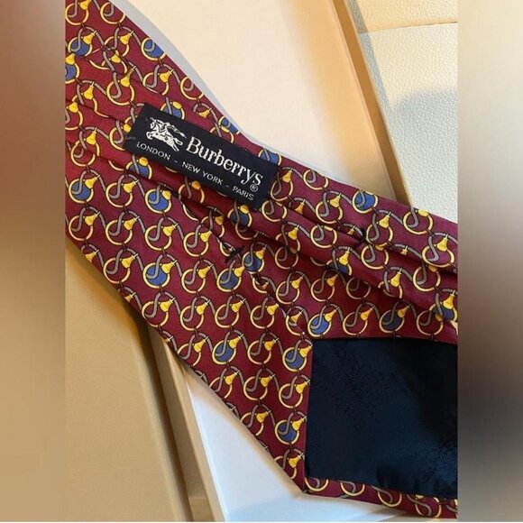 Burberry London Vintage Men's Tie All Silk Classic Nova Check Red Gold Designer - Picture 2 of 2